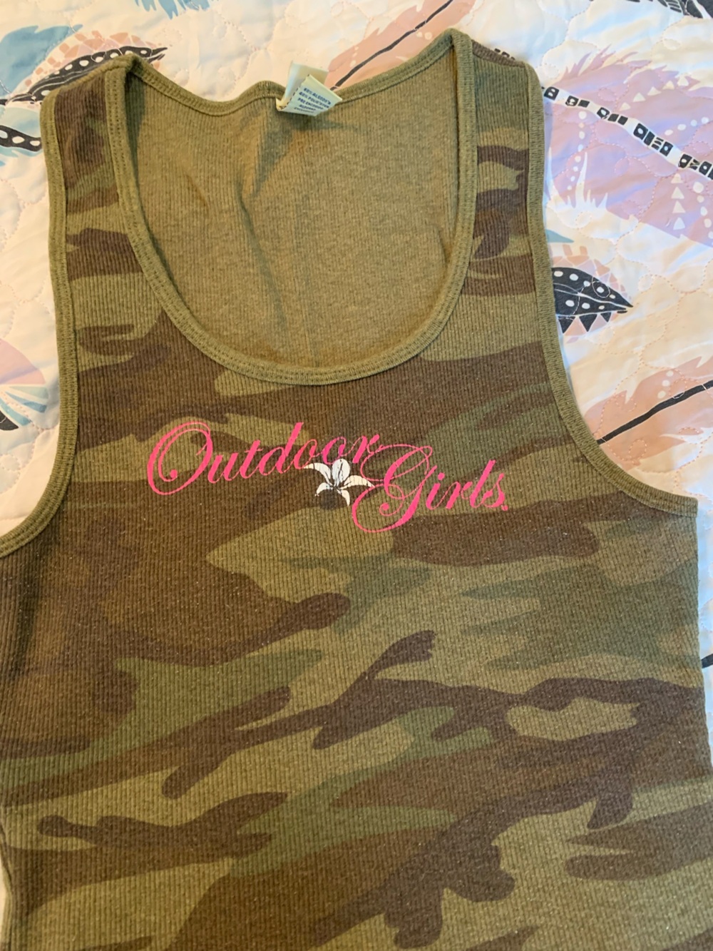 Kavio Camo Tank Top with Pink 'Outdoor Girls' Script